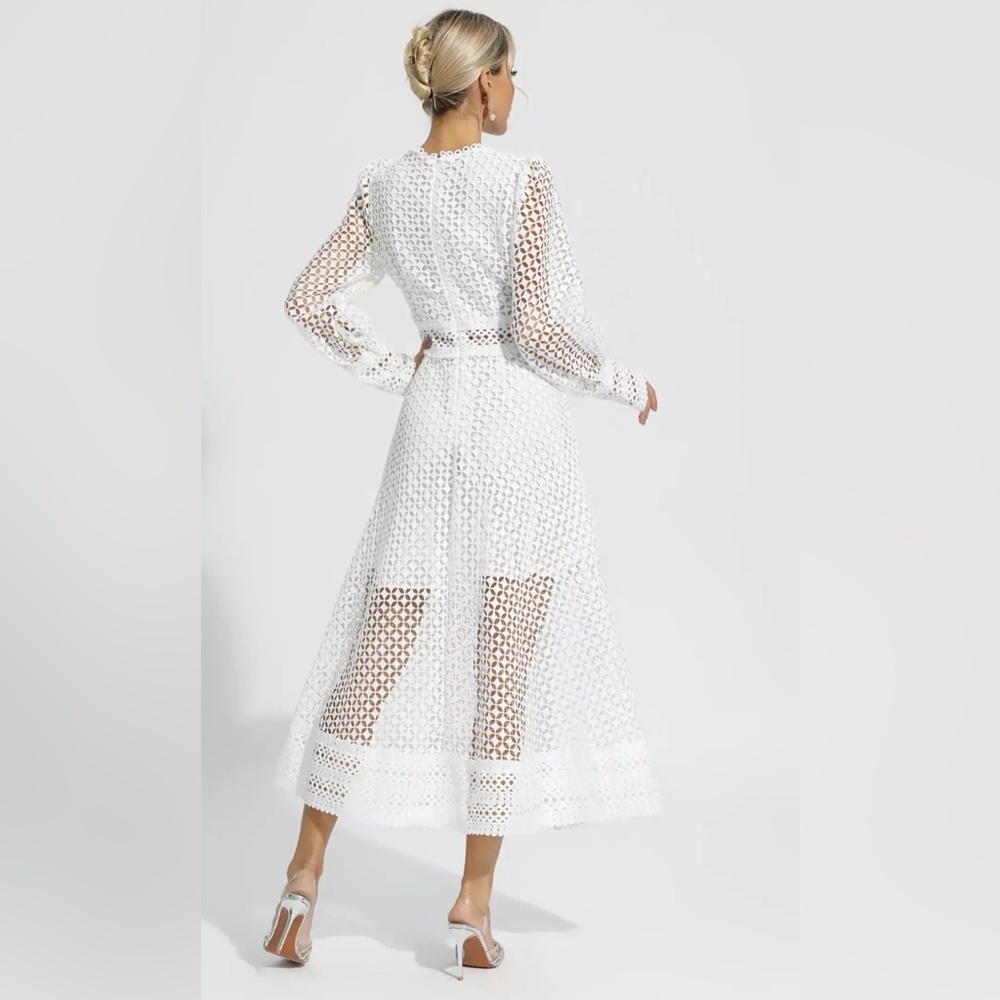 NWT Monroe White Hollow Long Sleeve Maxi Dress - Picture 3 of 4